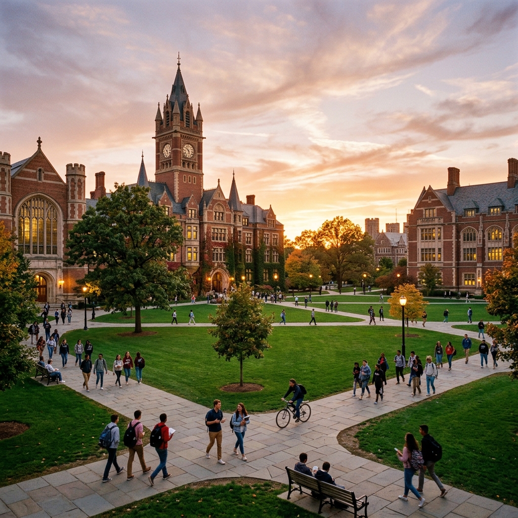 Majestic Collegiate University Campus Quad at Sunset